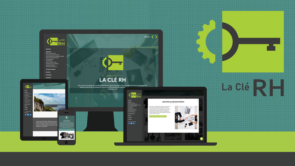 Site web mobile, ordinateur et tablette de La Clé RH, spécialiste en ressources humaines. Réalisé par La Boîte FLEXIBLE