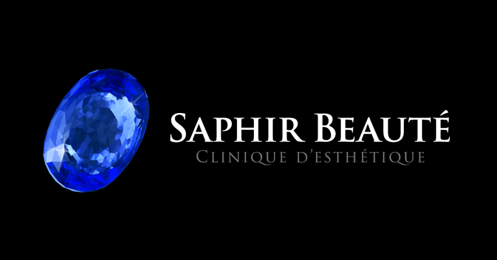 Logo élégant de Sahpir Beauté, Clinique d`esthétique, mettant en valeur une image de saphir en harmonie avec le nom de l`entreprise, fait par La boîte FLEXIBLE