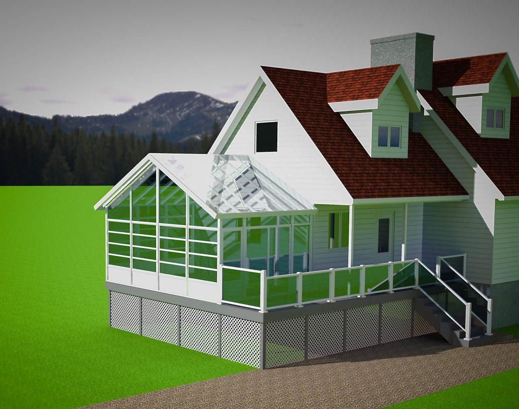 Découvrez notre modélisation 3D d`une maison avec des vitres réalisée pour Vitrerie de l`Est par La boîte FLEXIBLE. Explorez notre expertise en conception visuelle.