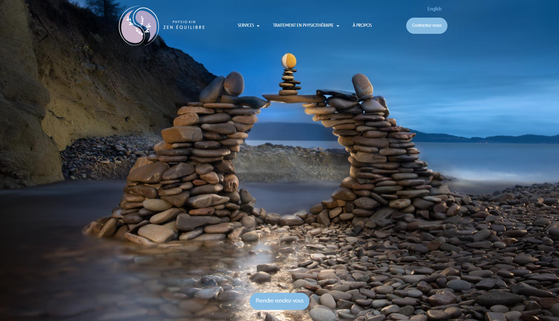 Capture d`écran du site web de Physio Kin Zen Équilibre, offre des services en physiothérapie. Réalisé par La Boîte FLEXIBLE